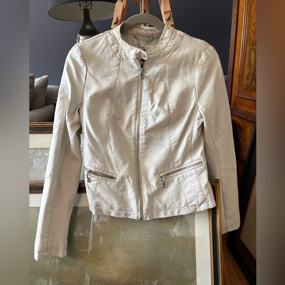Black River Cream Faux Leather Moto Jacket